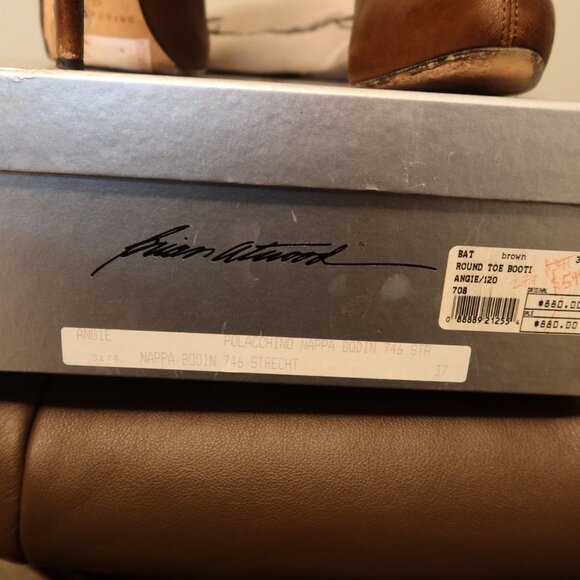 $880 Brian Atwood Angie 120 stiletto boots brown leather Made in Italy size 37 - Picture 14 of 16